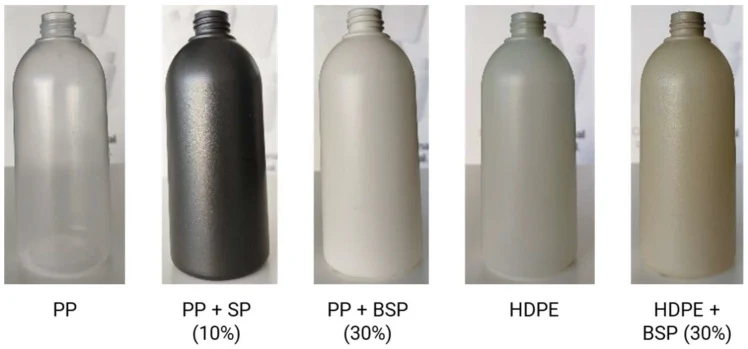 PP and HDPE bottle prototypes with different filler formulations