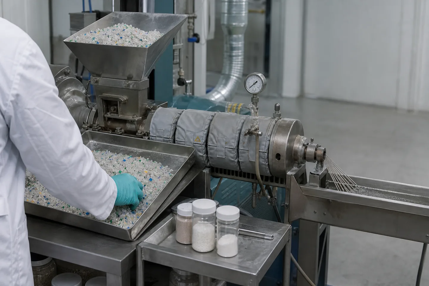 Recycled plastic compounding trial with controlled additive evaluation